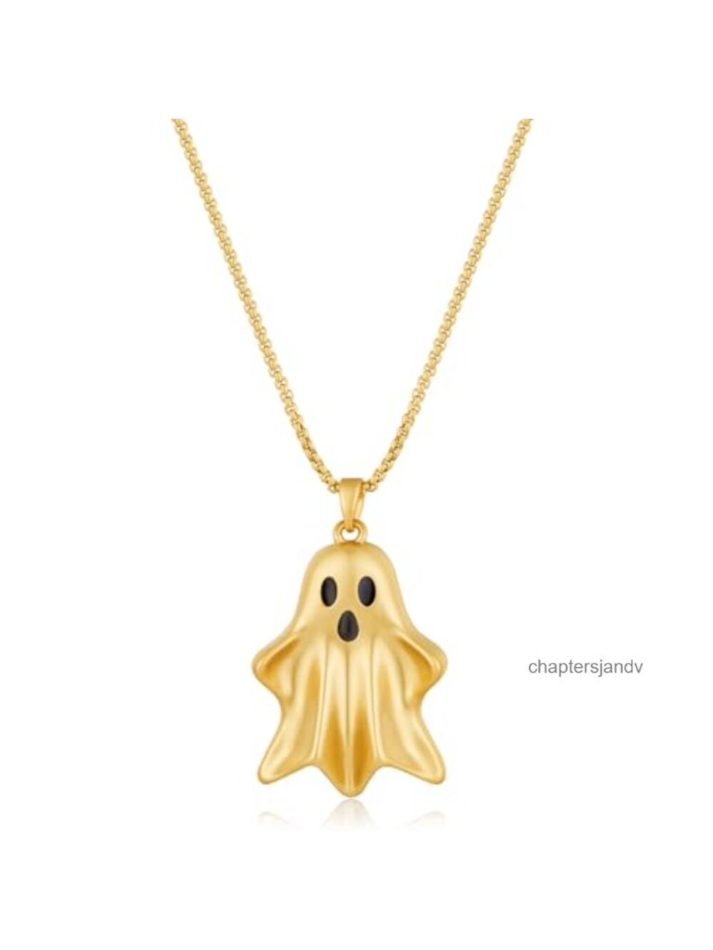 Gold Plated Ghost Pendant Necklace Box Chain Halloween Jewelry